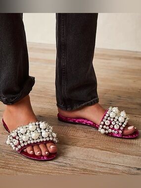 {Jeffery Campbell} Facil Pearl Embellished Velvet Slide Sandals